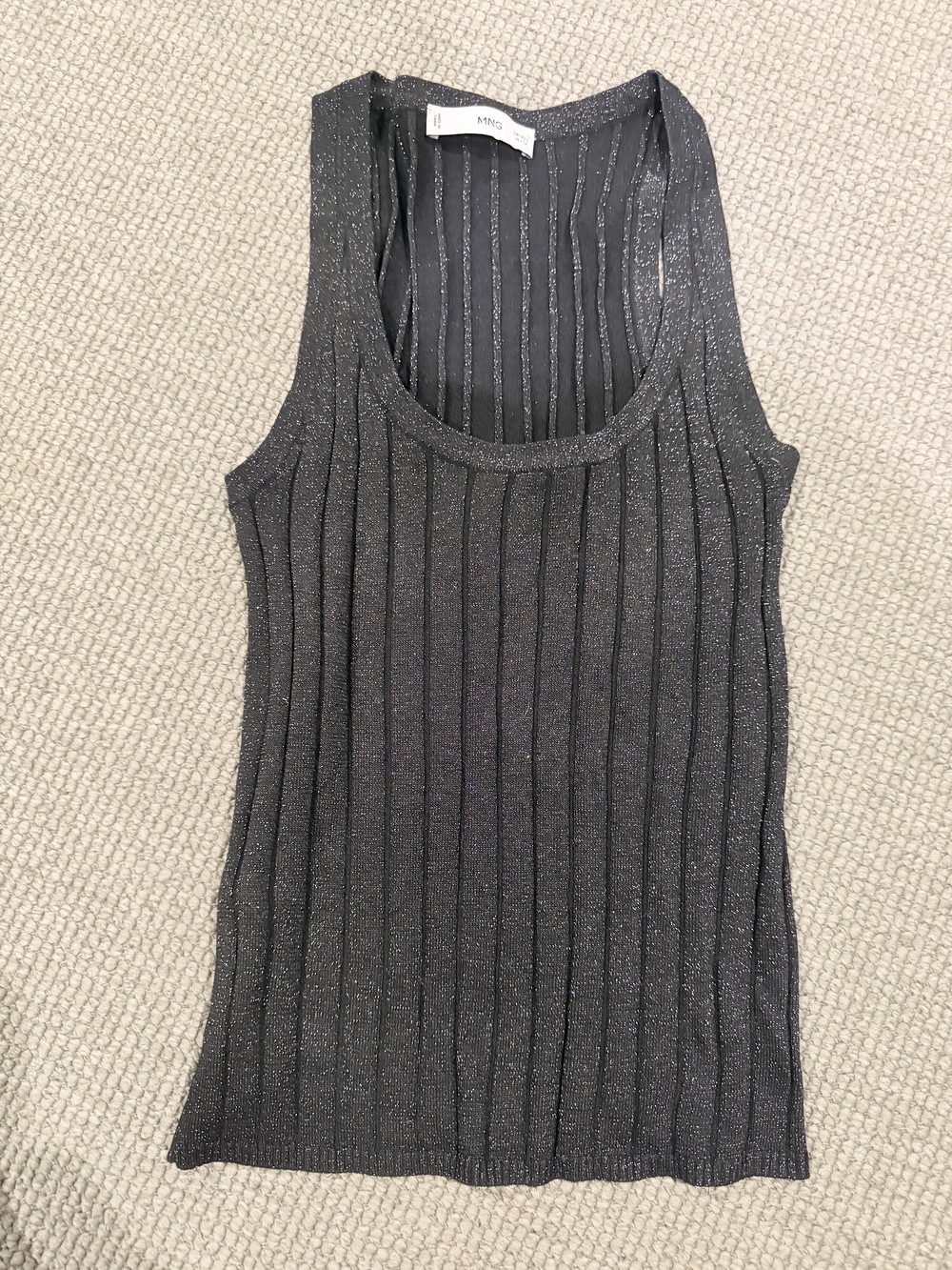 Mango Shimmer Ribbed Tank Top - Black